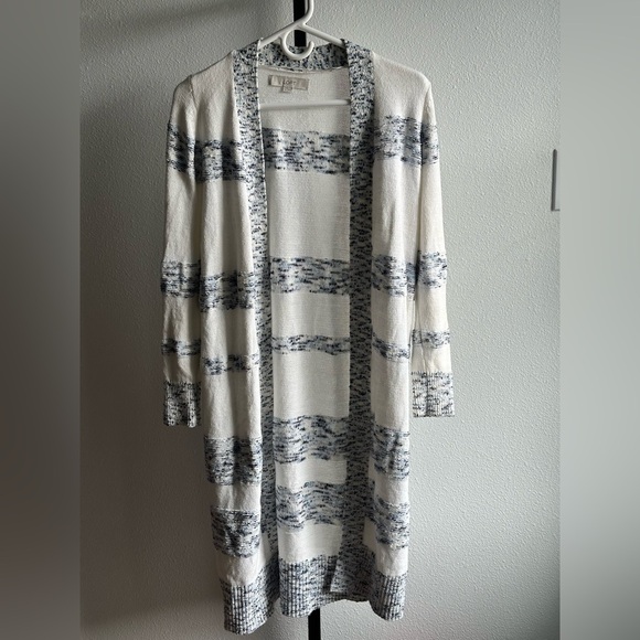 LOFT Sweaters - Women's White and blue  Striped cardigan size xsmall